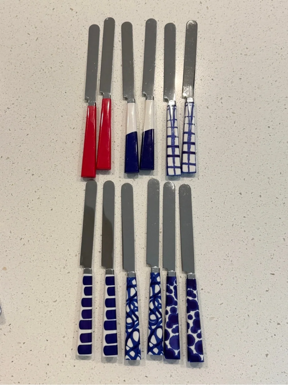 Crate & Barrel Como Paola Navone Flatware Red Blue Handles Stainless Steel 24 pc